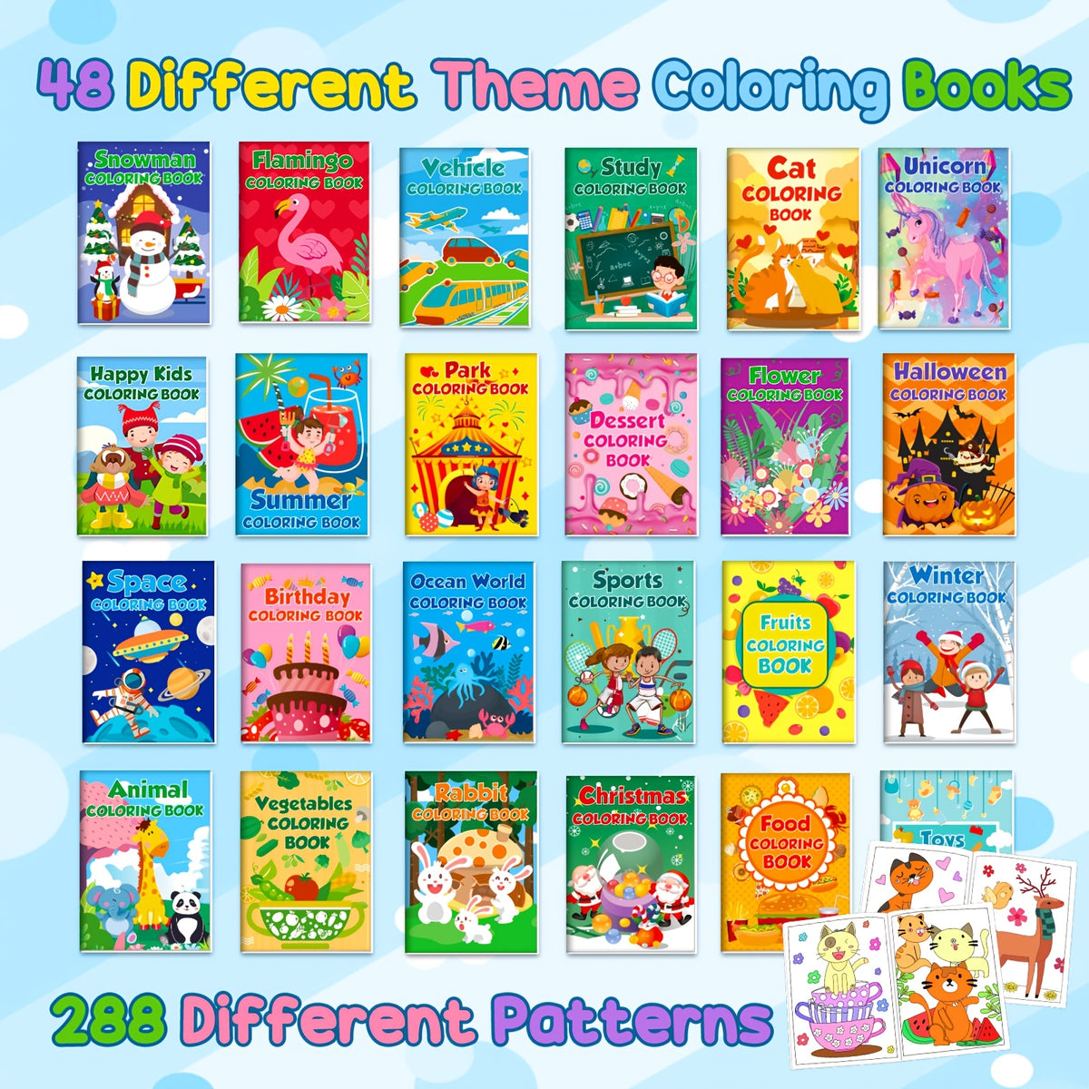 Mini Coloring Books for Kids, 48-Pack Bulk Party Favors with Summer, Christmas and Car Themes for Birthday Goodie Bags and Classroom Coloring Activities