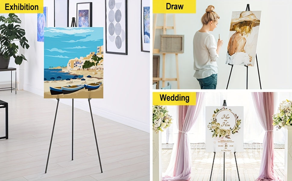 Display Easel Stand for Wedding Signs, Posters and Presentations, Folding Metal Tripod with 63-Inch Maximum Height, Adjustable Clips and Multi-Pack Options