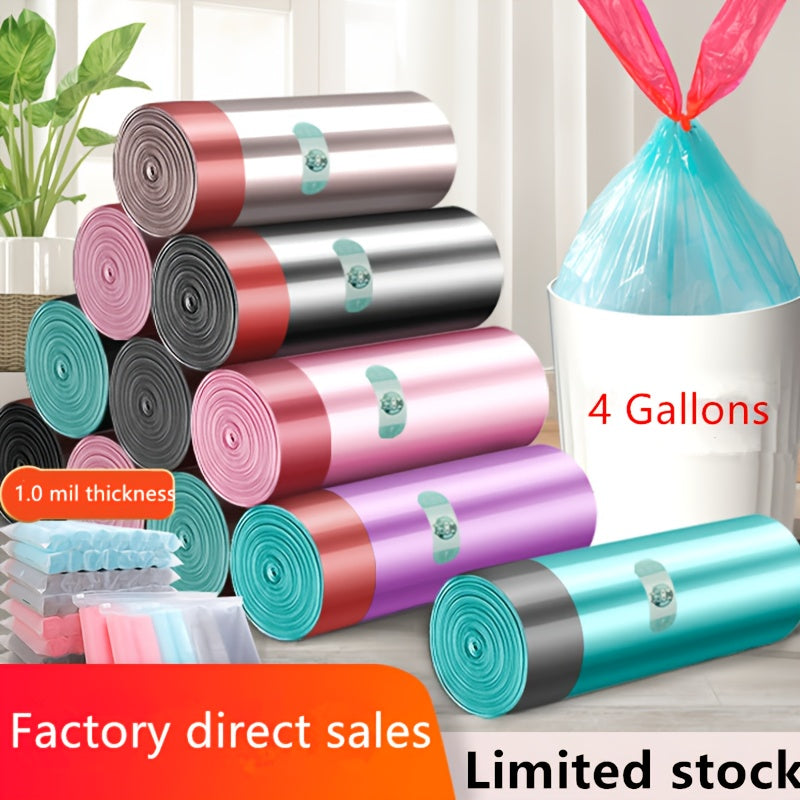 Drawstring Trash Bag Rolls with Listed 4-Gallon Capacity, 40, 100 or 200 Bags in Two, Five or Ten Rolls for Kitchen, Bedroom and Household Wastebaskets