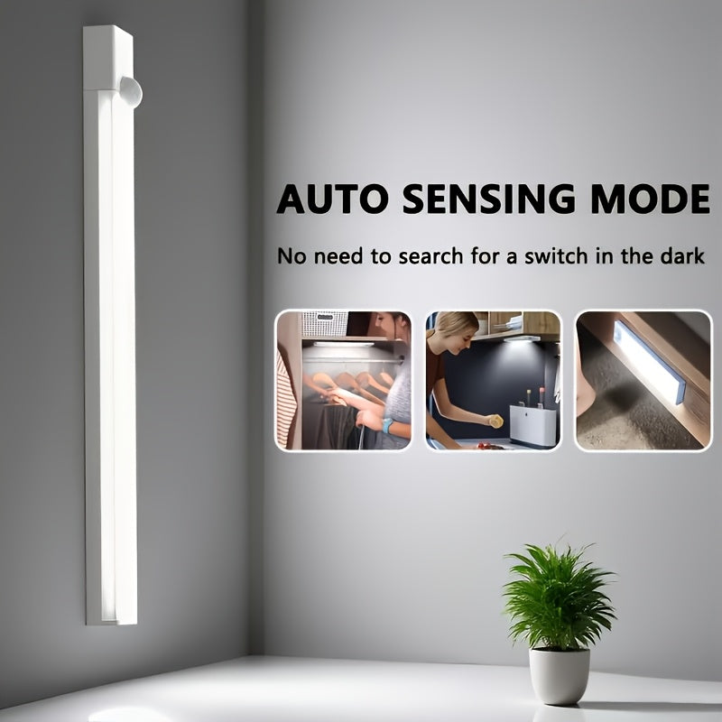 Rechargeable LED Motion Sensor Cabinet Lights, USB Wireless Under Cabinet Lighting, 3 Modes, Magnetic Stick-On Night Light Bar for Kitchen, Closet, Hallway, Stairs, Bedroom, 6/9/12-Pack, 3 Sizes
