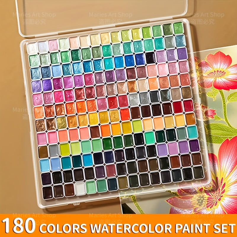 Pearl Shimmer Watercolor Paint Set with 180 Solid Colors and Listed Metallic Color-Shifting Effects for Adult Artist Sketches, Handmade Cards and Paper Crafts