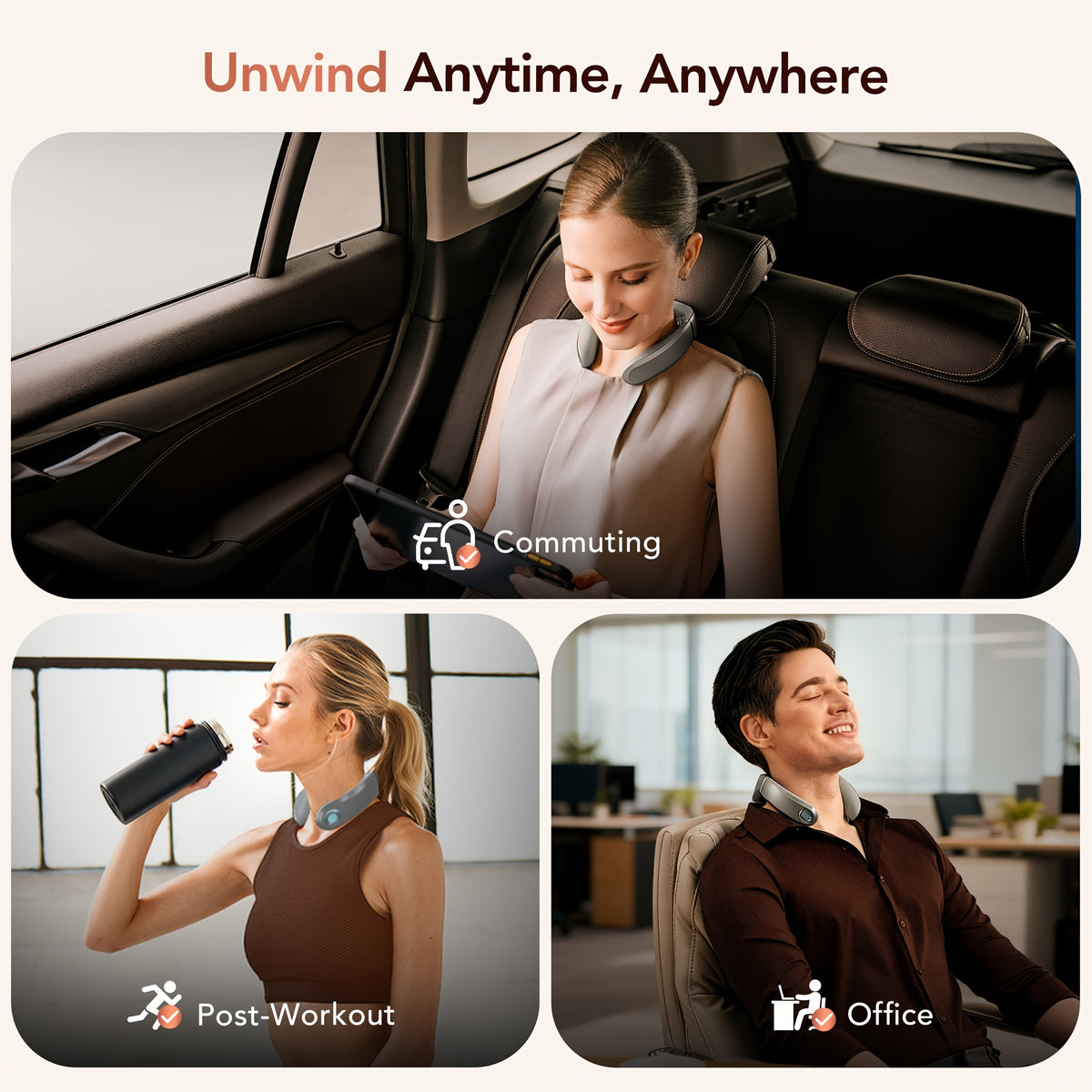 Portable Neck Massager with Heat by SKG, Cordless Wearable USB-Rechargeable Personal Care Device in Basic White or G7 PRO-E Options for Home and Office Breaks