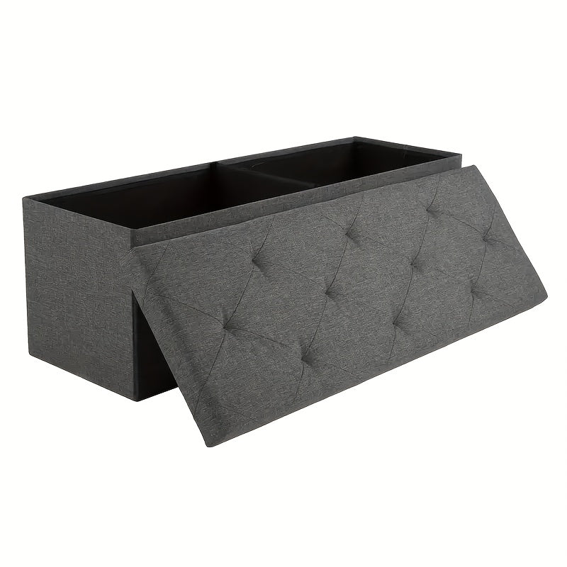Folding Storage Ottoman Bench in Grey, Padded Seat and Storage Chest with 43-Inch Model Label for Bedroom, Living Room and End-of-Bed Organization