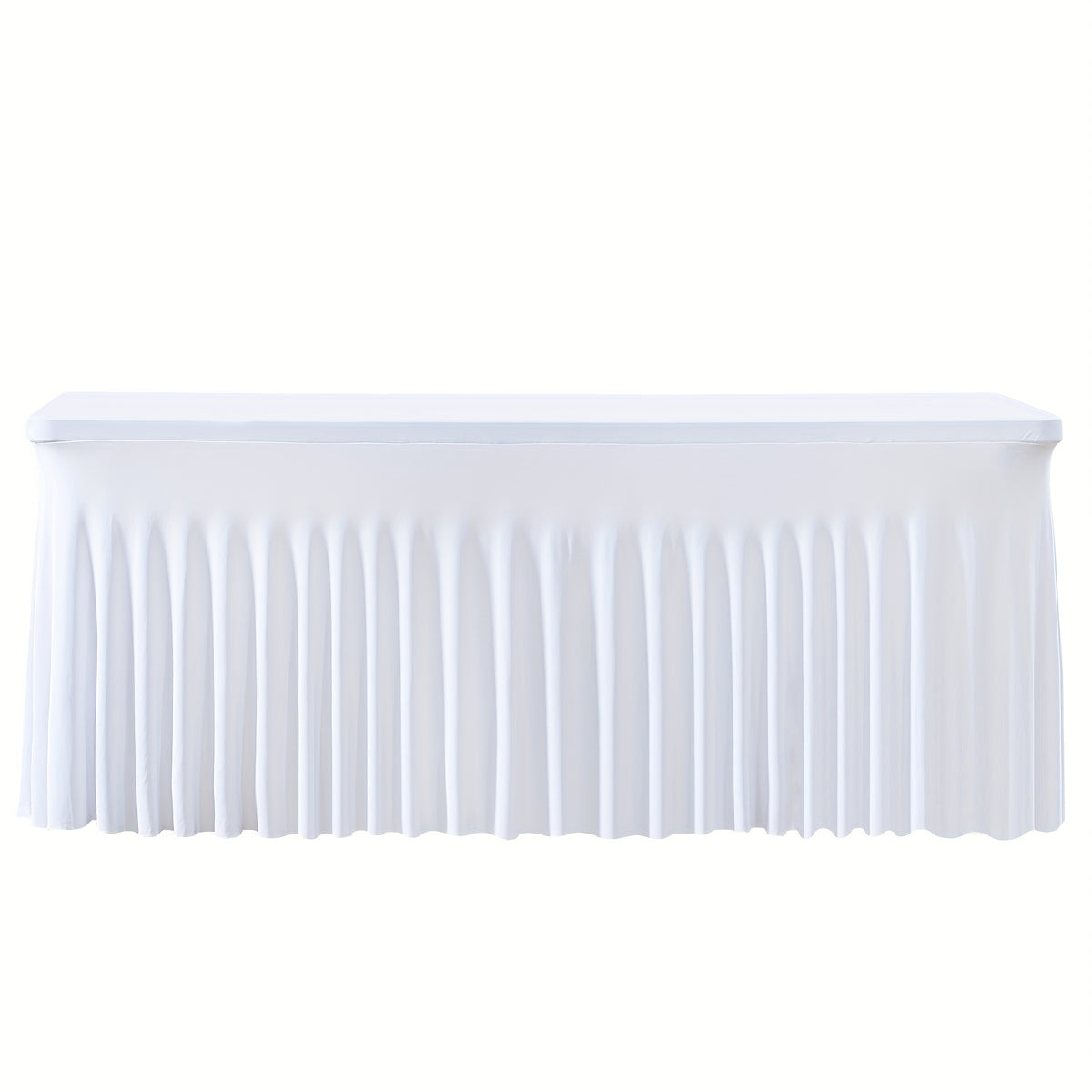 Ruffled Tablecloth for 4-Foot Rectangular Tables, One-Piece Polyester Spandex Table Cover with Integrated Skirt for Wedding Buffets, Dessert Displays and Parties