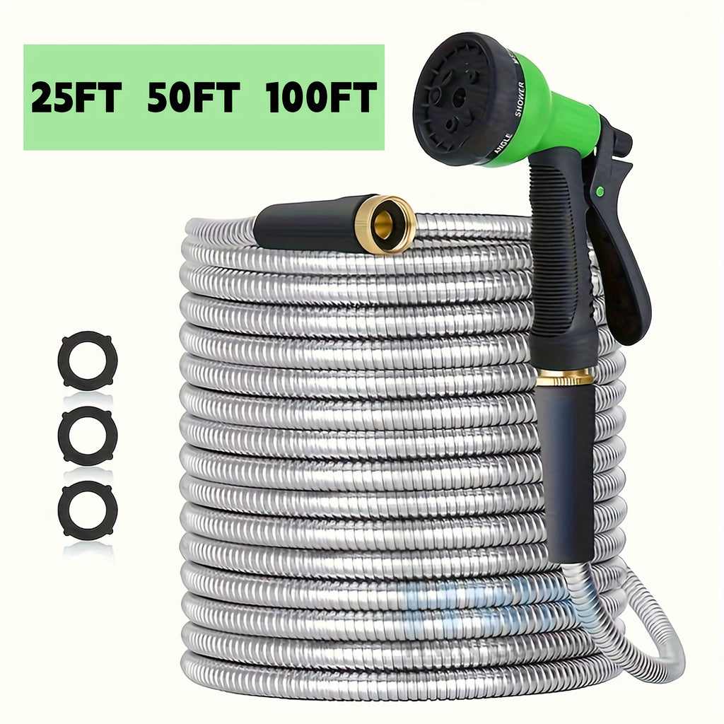 Flexible Garden Watering Hose with 25ft to 150ft Length Labels, Orange or Black Green and Selected Nozzle or Accessory Options for Lawn Care and Car Rinsing