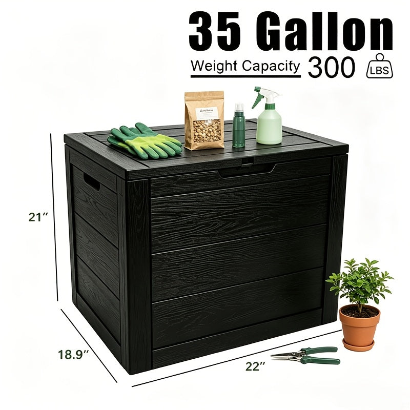 Flip-Top Patio Storage Box, Plastic Deck Organizer with Lockable Lid and Handle/Wheel References, Black 75 or Black 35 Model Options for Outdoor Essentials