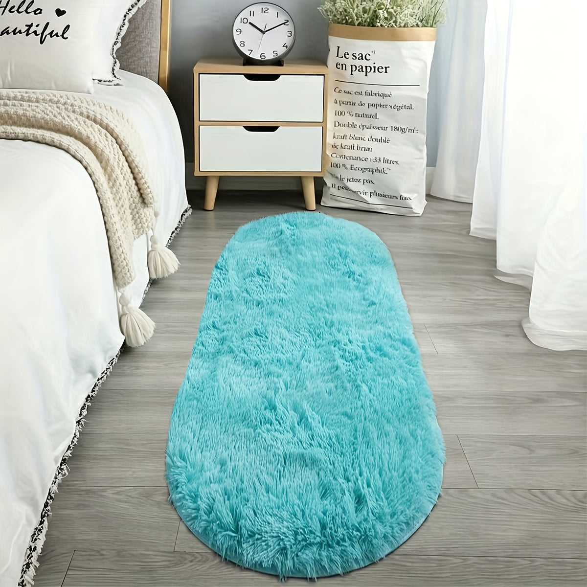 Oval Bedside Rug, Soft Bedroom Floor Accent in Blue, Gray, Apricot or Pink with 40 x 120 cm and 60 x 160 cm Options for Bedside Styling and Home Decor