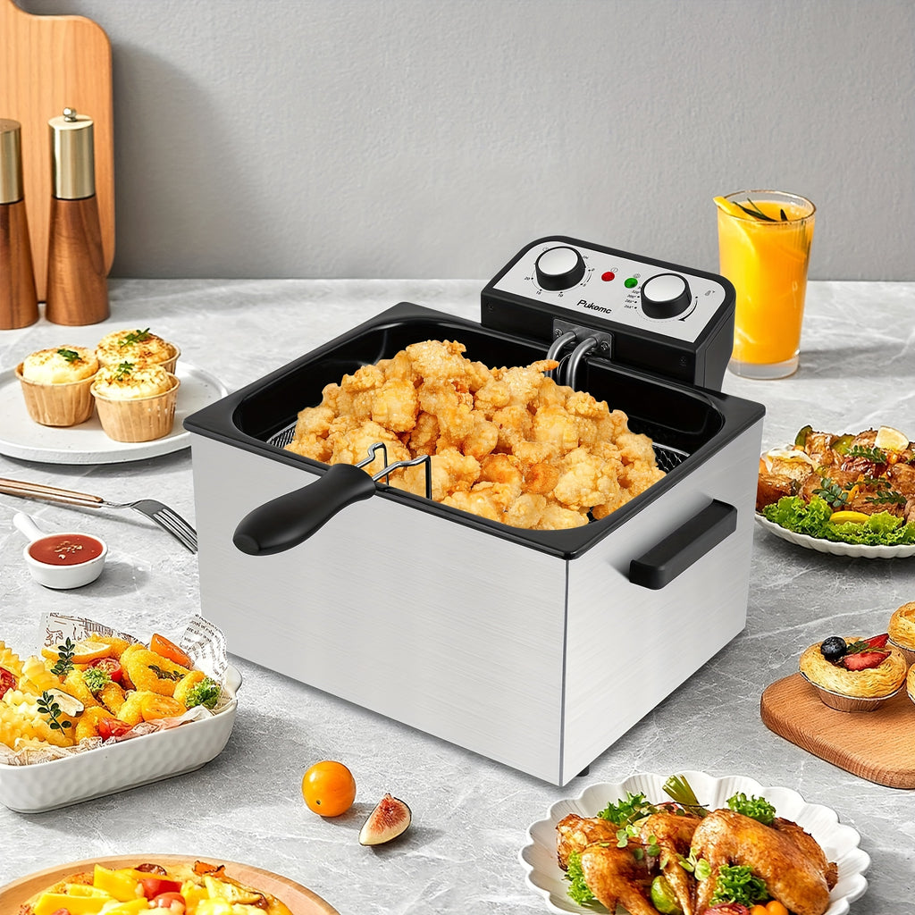 Electric Deep Fryer with Basket, 1500W Countertop Fryer, Adjustable Temperature Control, Viewing Window Lid, Non-Stick Detachable Parts, Easy Clean, 1.5L to 5L Sizes, Father's Day Gift