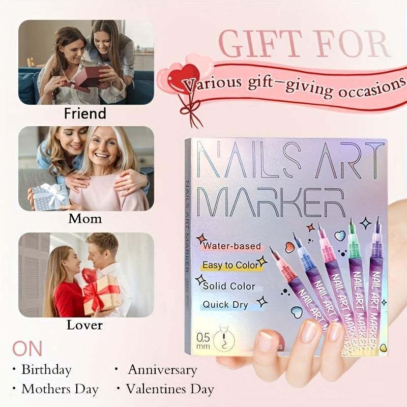 12-Color Nail Doodle Pen Set with Nail Art Practice Card, Quick-Drying Manicure Markers for Decorative Dots, Lines and Freehand Designs at Home or Salon