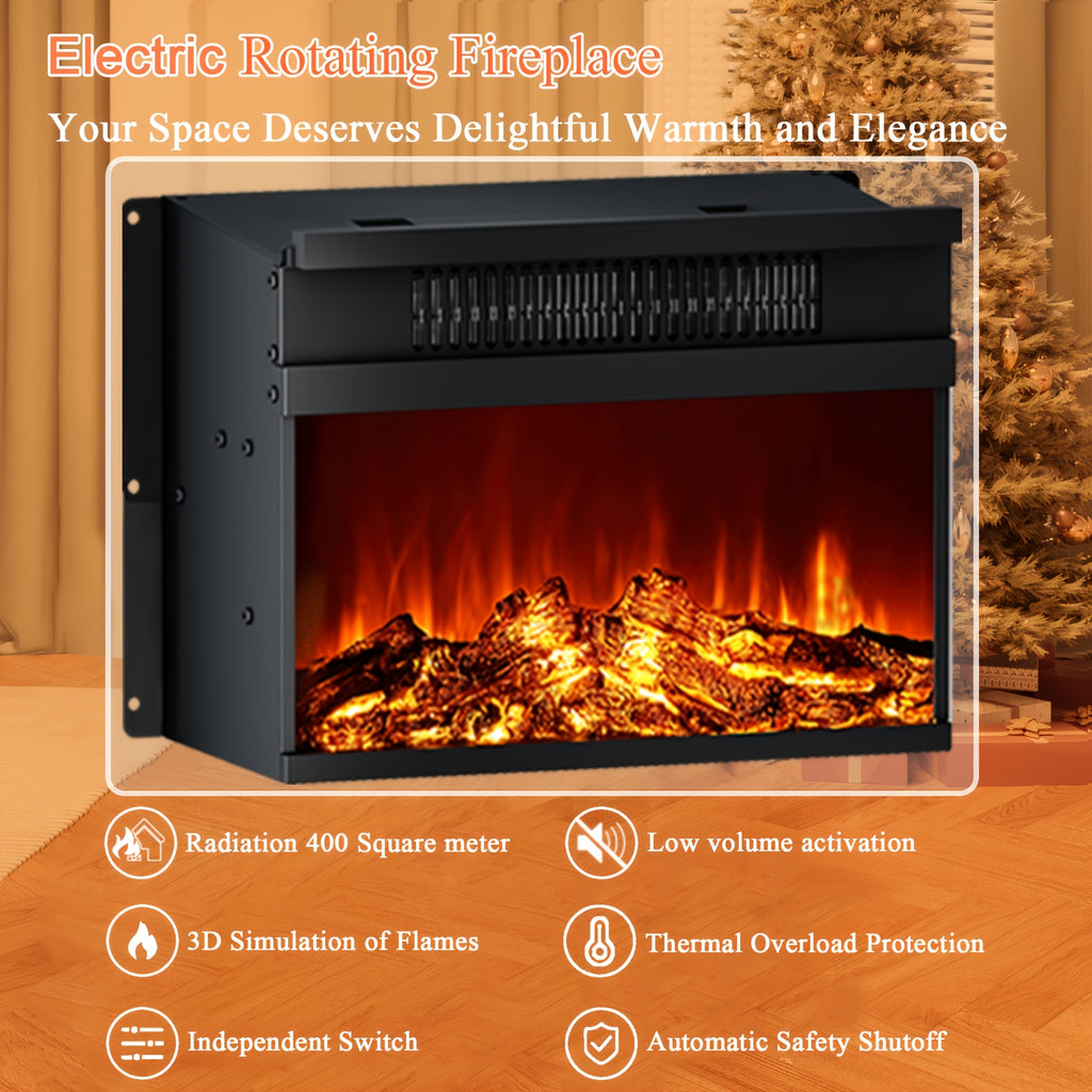 Electric Fireplace End Table with Listed 180-Degree Rotation and 13-Inch Screen, Storage and Charging Station, Six Finish Choices for Living Room Layouts