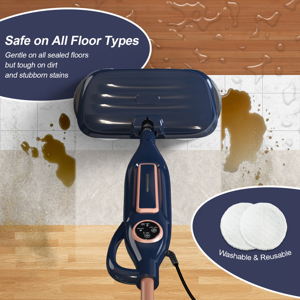 Rotating-Pad Steam Mop VM6 with Three Listed Steam Modes, LED Headlights and Removable Water Tank, Black Gray or Black Golden Floor Cleaning Options