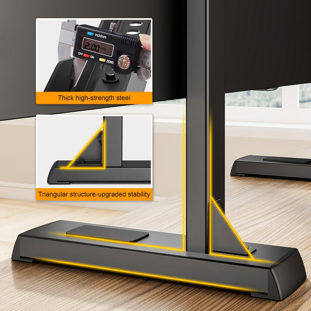 TV Stand Bracket with Adjustable Steel T-Bar Legs and Six Height Settings, Black Tabletop Support with Cable Management for Compatible 37–92 Inch Televisions