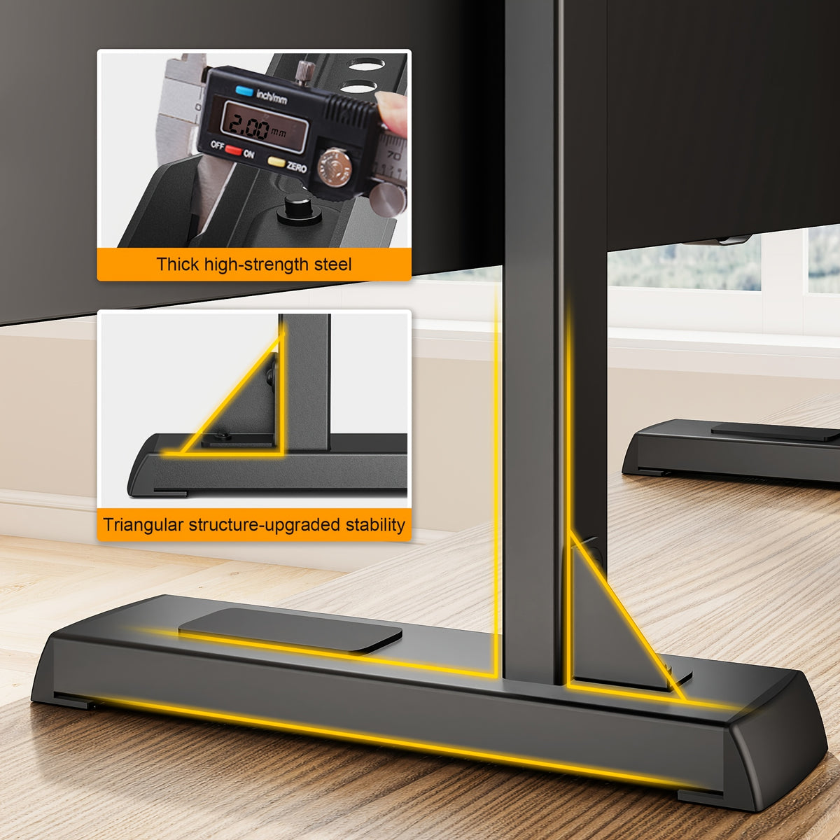 TV Stand Bracket with Adjustable Steel T-Bar Legs and Six Height Settings, Black Tabletop Support with Cable Management for Compatible 37–92 Inch Televisions
