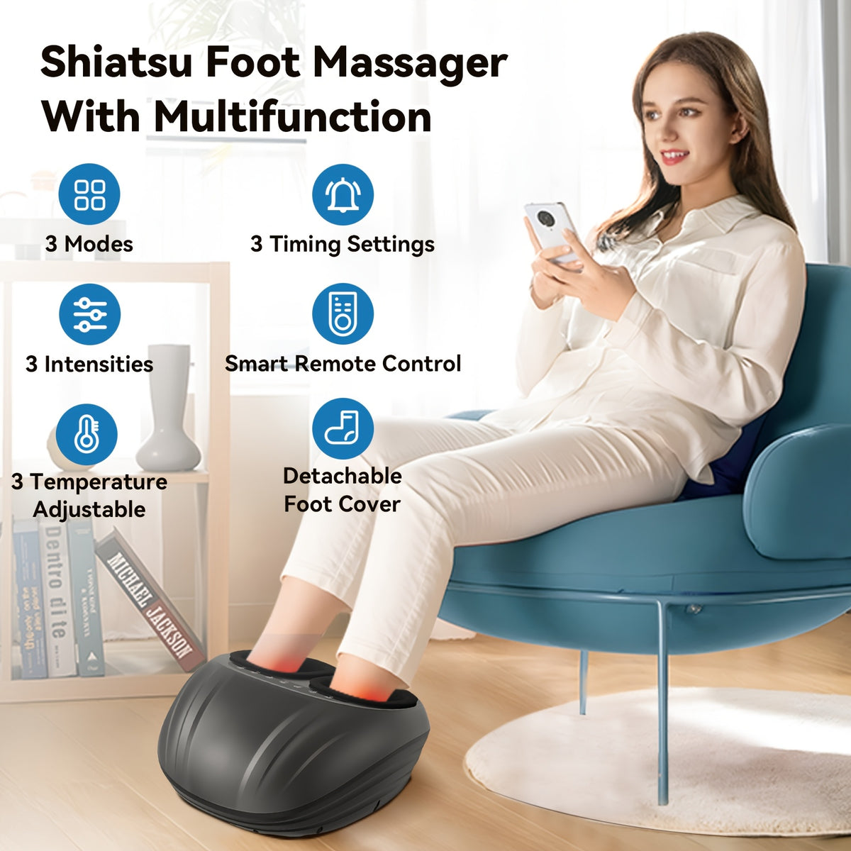 Shiatsu Foot Massager JH-ZL1 with Listed Heat and Kneading Functions, Electric Foot Massage Machine with Men's Size 12 Fit Claim for Adult Home and Office Relaxation
