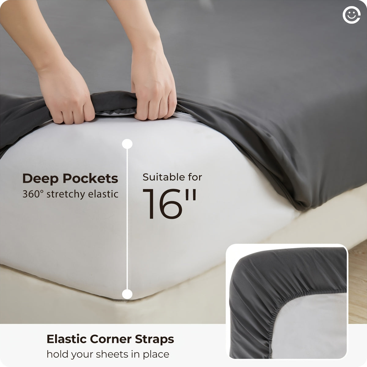 Four-Piece Cooling Sheet Set with Listed Extra Deep Pockets, Soft Wrinkle-Resistant Bedding in Twin, Full, Queen, King and California King Size Options