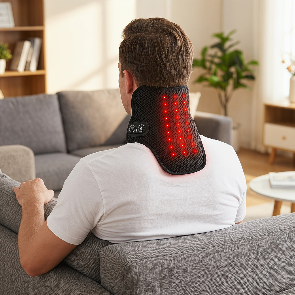 Heated Neck Massage Wrap with Three Temperature Levels, Black 2-in-1 Electric Heat and Vibration Accessory for Adult Home and Office Wind-Down Routines