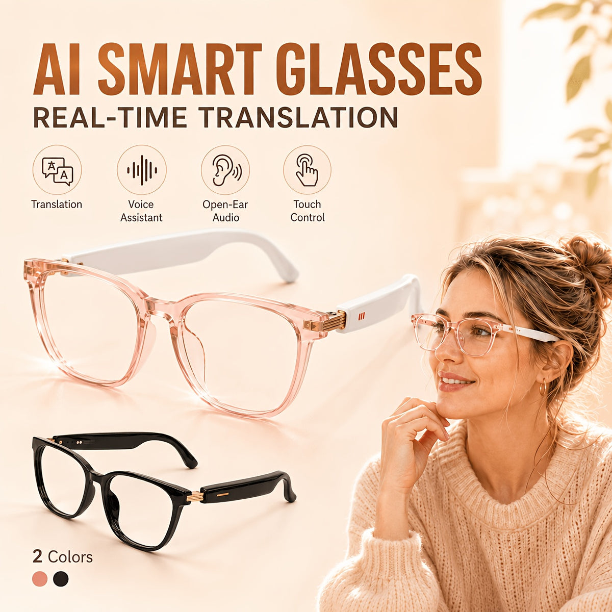 Conference Translation Glasses by OICIIDO, AI Smart Eyewear with 160-Language Recognition, Real-Time Interpretation and Meeting Transcript Summarization