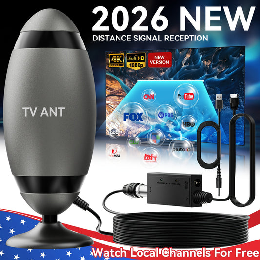 Metal Indoor TV Antenna in Black with Listed USB Interface and One-Touch Distance Mode for Compatible Home Television Setups and Stationary RV Viewing