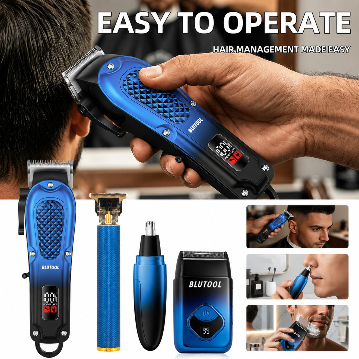Cordless Hair Clipper and Trimming Kit for Men with LCD Display, Listed Zero-Gap Blades and Dual USB Charging, Black-2 or Golden-4PCS-2 Package Options