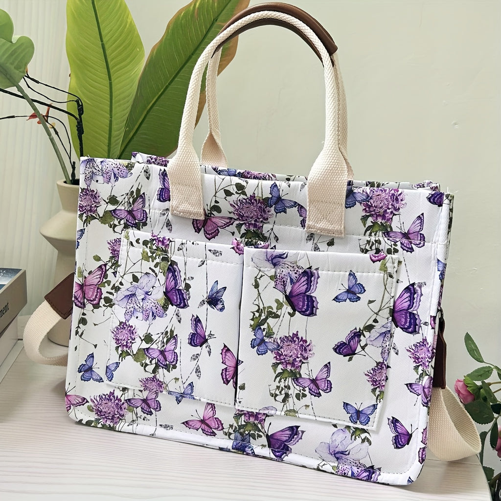 Butterfly Tote Bag for Women with Multi-Pocket Shoulder Satchel Design, Everyday Handbag for Work, Books and Travel in Four Color Options, Bag Only