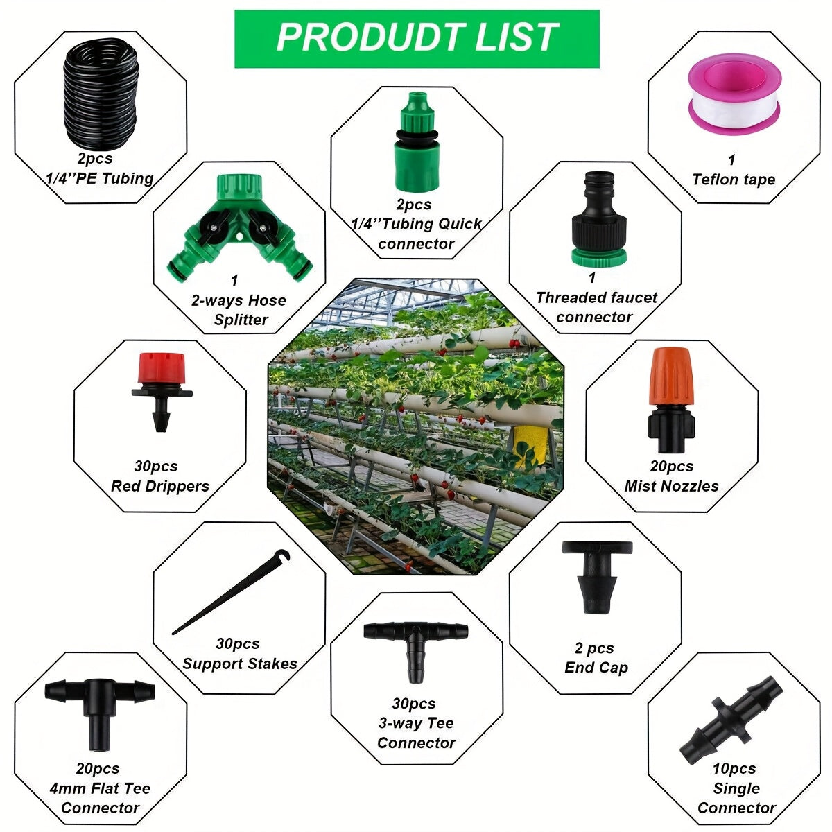 Drip Irrigation Kit with Adjustable Drippers and Spray Nozzle References, Flexible Vinyl Hose in 65ft and 100ft Options for Garden Beds and Patio Plants