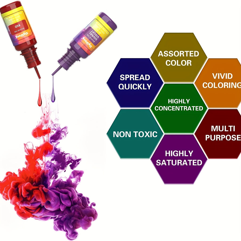 36-Color Alcohol Ink Set, Concentrated Alcohol-Based Resin Dye in 0.34oz Bottles for Petri Dish Art, Decorative Coasters, Painting and Tumbler Crafts