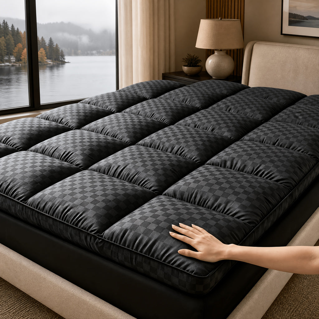 Quilted Pillow Top Mattress Pad for Bedroom and Dorm Bedding, Twin XL and Five Other Size Options with Black, White, Grey, Navy Blue, Beige or Bamboo-Pro Max Labels