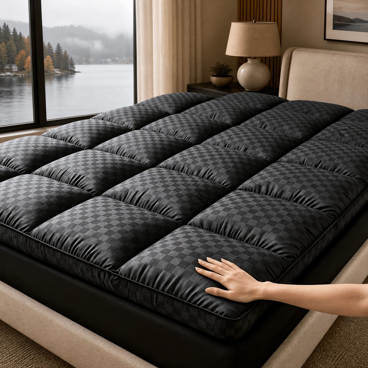 Quilted Pillow Top Mattress Pad for Bedroom and Dorm Bedding, Twin XL and Five Other Size Options with Black, White, Grey, Navy Blue, Beige or Bamboo-Pro Max Labels
