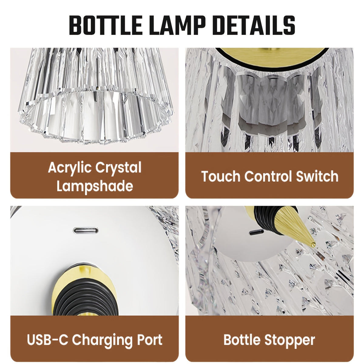Rechargeable LED Bottle Table Lamp with Dimmable Lighting and Acrylic Lampshade, Crystal Style, Quantity 2 Option for Office and Wine-Themed Decor