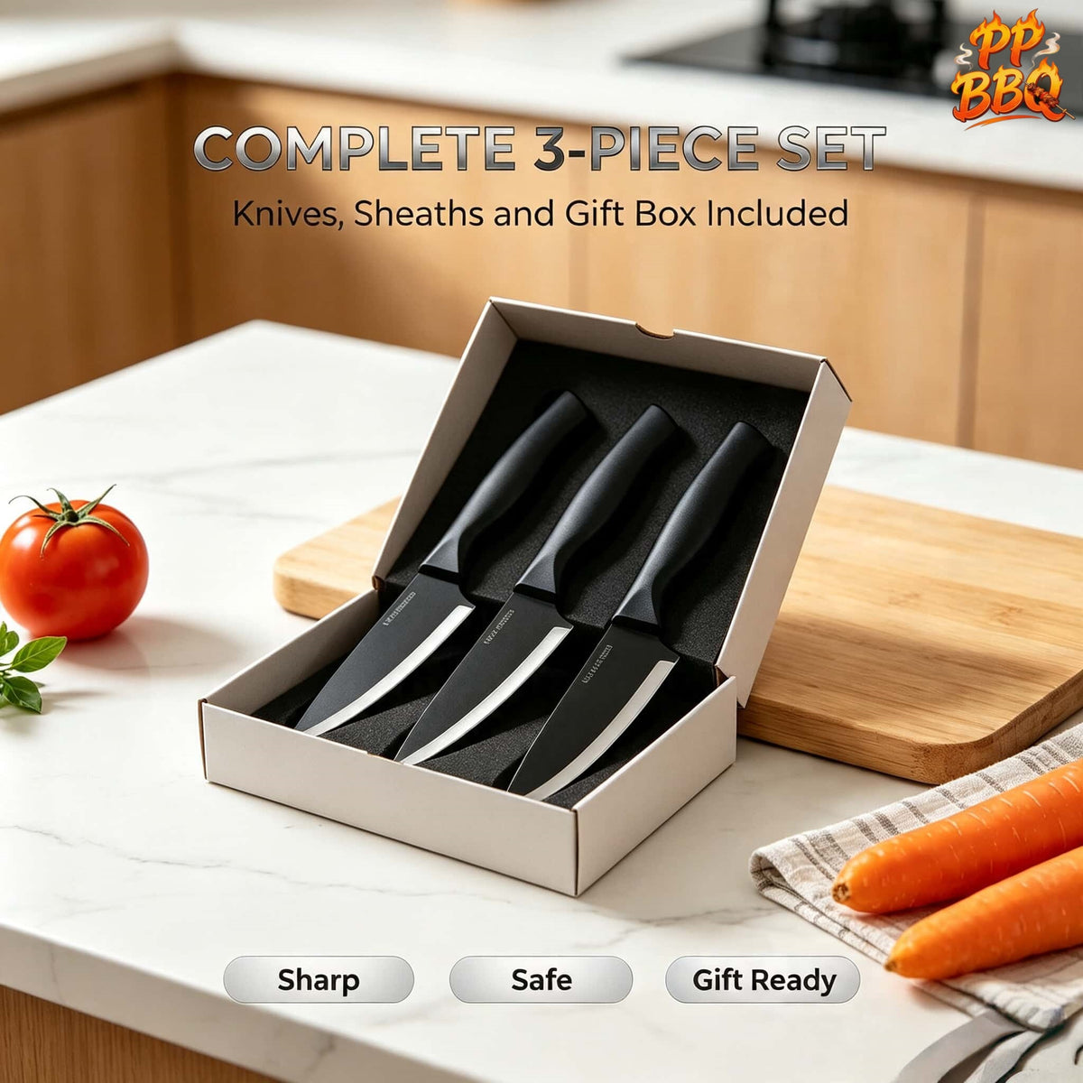 Black Cooking Knife Set with Fruit Knife Small Set or Stainless Steel Kitchen Large Set Options for Slicing, Dicing and Everyday Home Meal Preparation