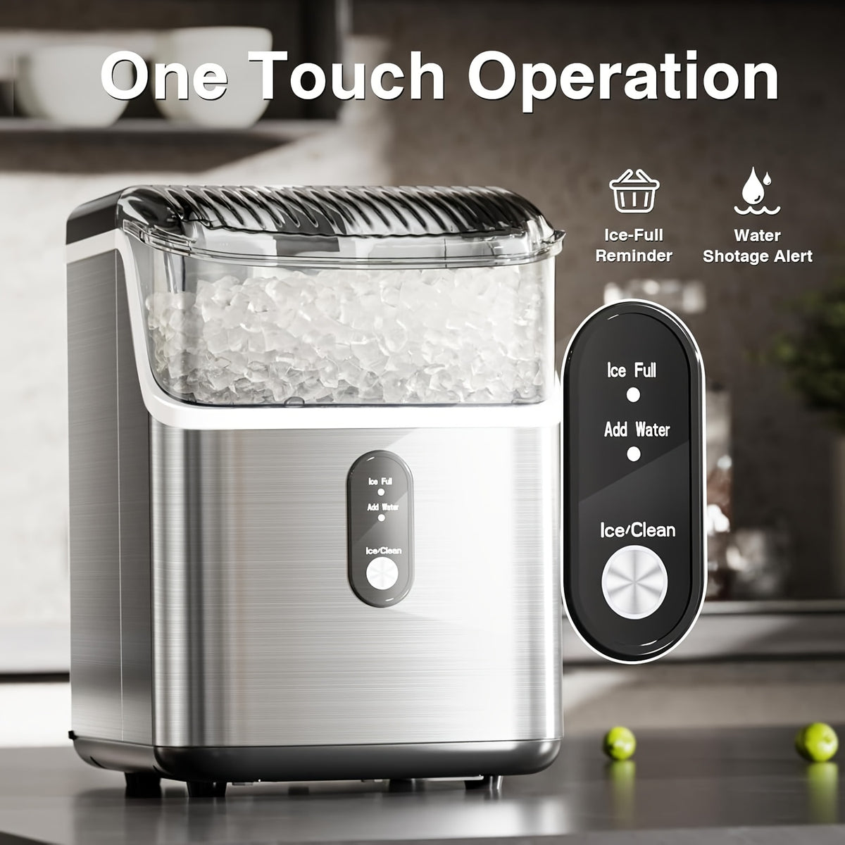 Automatic-Cleaning Countertop Ice Machine with Silvery, Black-Bullet Ice and Grey-Bullet Ice Options for Kitchen Drinks, Home Bar Setup and Party Preparation