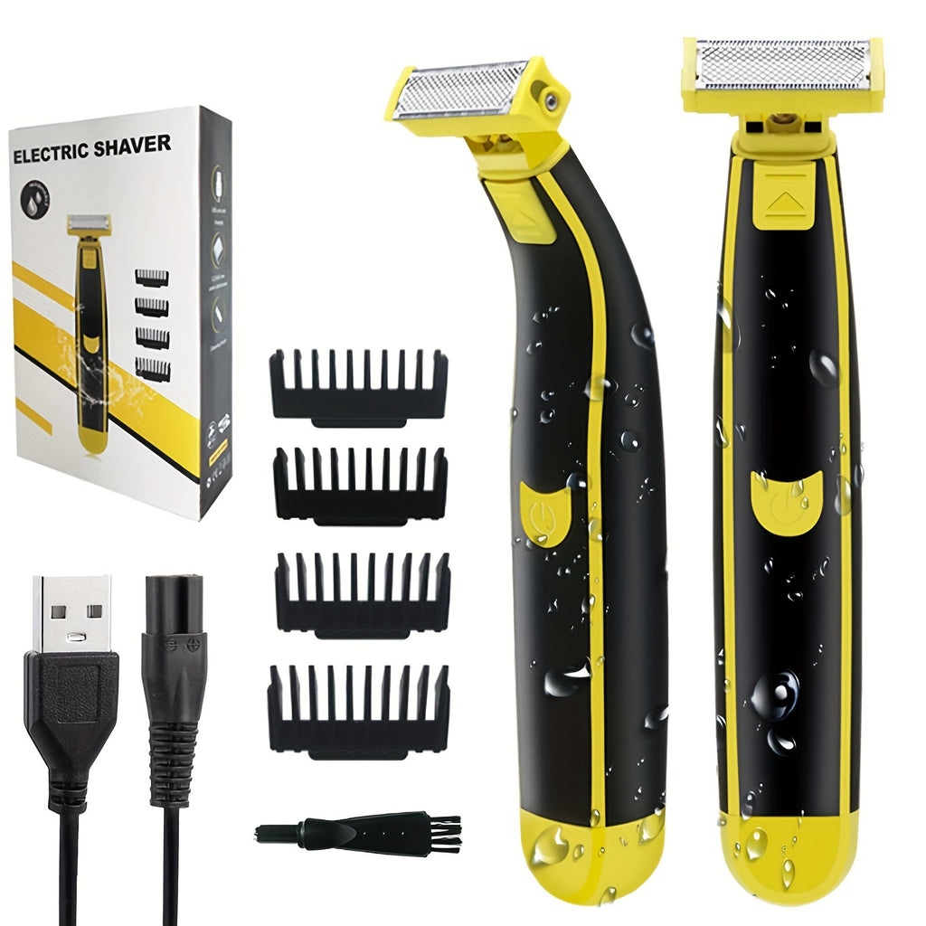 T-Blade Body Trimmer with USB Rechargeable 600mAh Battery for Men's and Women's Grooming, Yellow or Upgraded Version with Four Guide Combs