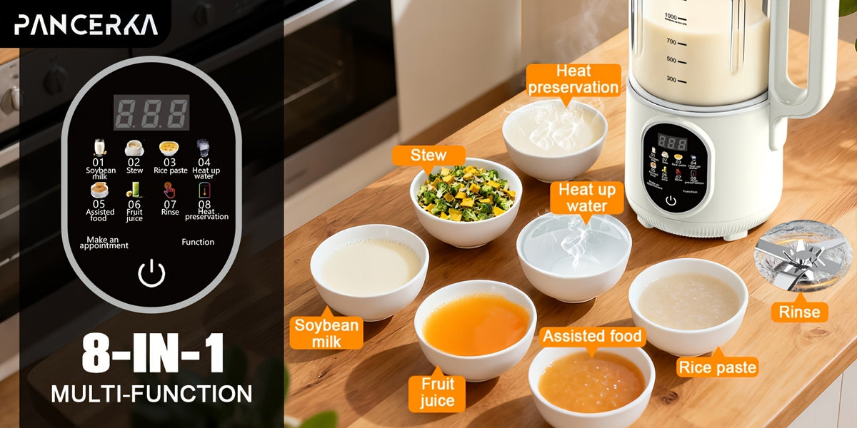 One-Touch Nut Milk Maker by PANCERKA, White A Automatic Countertop Blender for Compatible Almond, Oat, Soy and Coconut Beverage Recipes and Kitchen Preparation