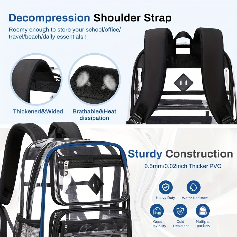 Clear PVC Backpack with Listed See-Through Book Bag Design, Black, Black Fully Transparent or Pink Options for Office Carry and Everyday Outings
