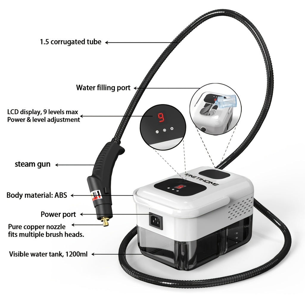 Handheld Steam Cleaner, High-Temperature Steam Cleaning Machine for Whole Home, Multi-Surface Steamer for Kitchen Grease, Bathroom Grout, Sofa, Car & Upholstery, KINETIHOME White