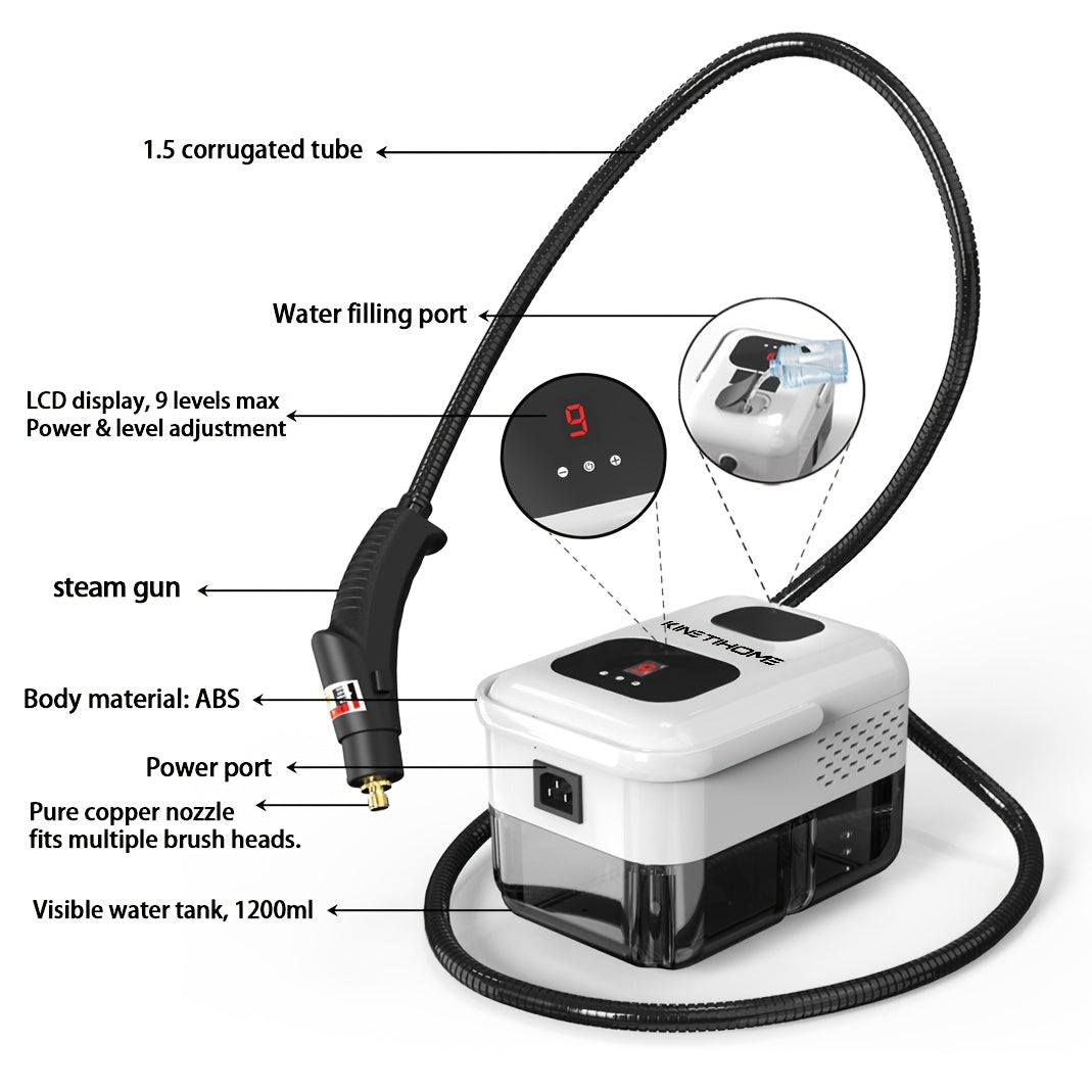 Handheld Steam Cleaner, High-Temperature Steam Cleaning Machine for Whole Home, Multi-Surface Steamer for Kitchen Grease, Bathroom Grout, Sofa, Car & Upholstery, KINETIHOME White