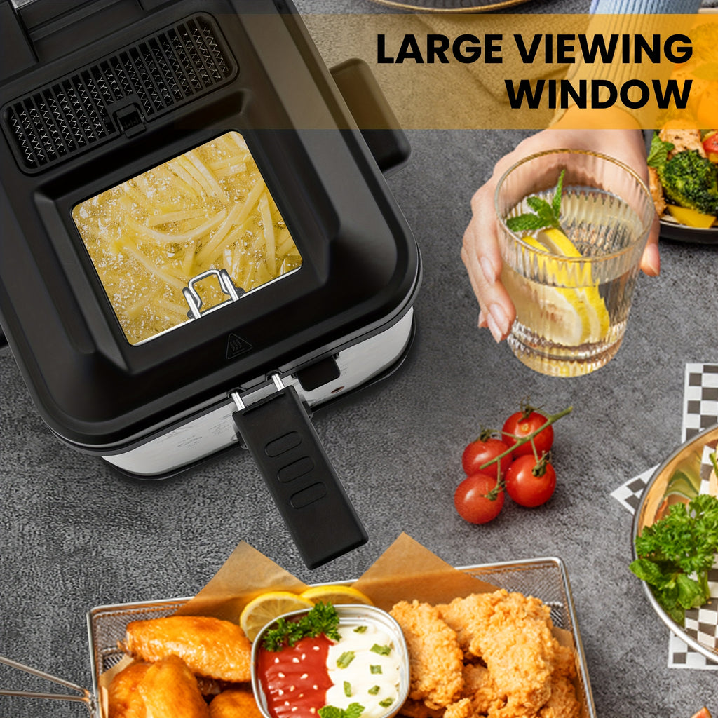 SUSTEAS Household Deep Fryer, 1500W with Adjustable Temperature Control, Nonstick Inner Pot and Frying Basket, 1.5L to 6L Kitchen Capacity Options