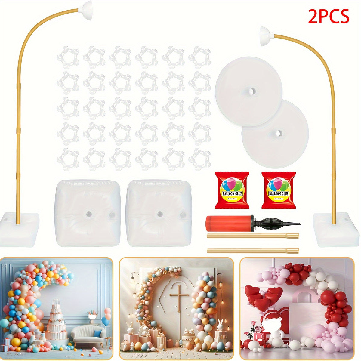 Half Balloon Arch Stand Kit with Listed Base, Bendable Party Backdrop Frame in One or Two Piece Options for Weddings, Birthdays and Graduation Celebrations