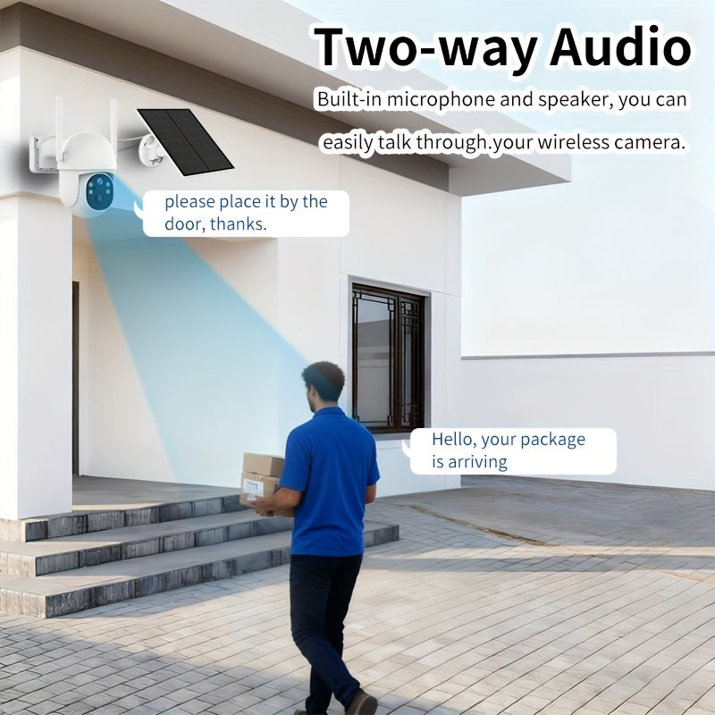 Solar Panel Surveillance Camera with App Pan-Tilt Control, Listed 2K Video, AI Detection, Sound and Light Alarm, Two-Way Voice, 2pcs or 1PC PRO Options
