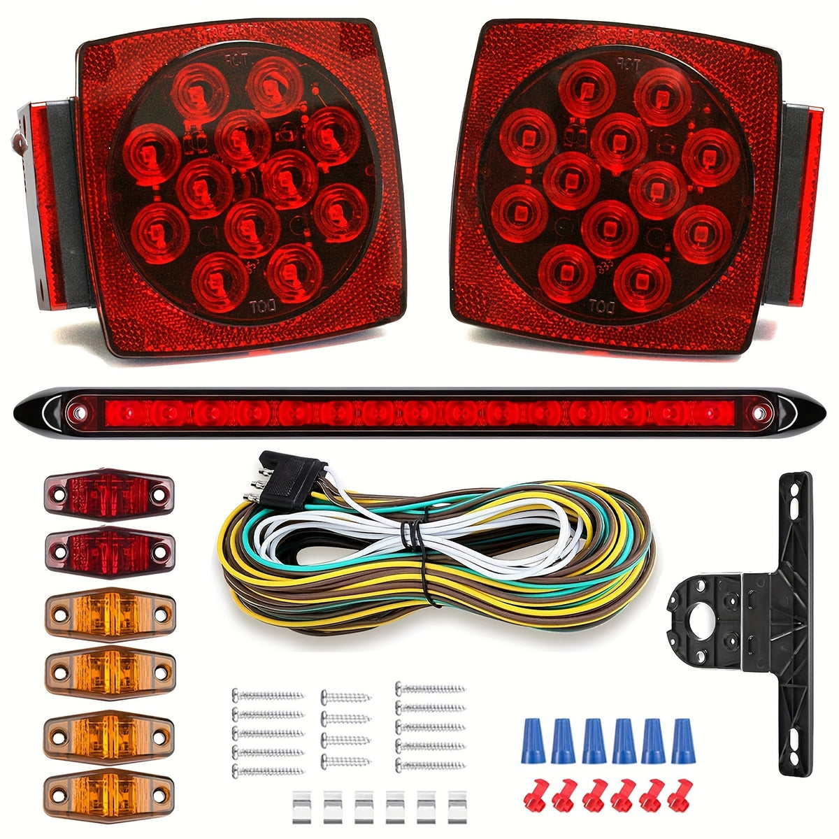 12V LED Trailer Lights with Square Stop, Tail and Turn Signal Lighting References, Light Pack Selections and Optional 29FT Trailer Wiring Kits