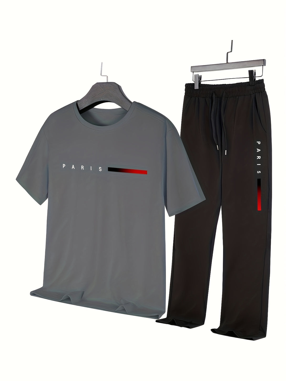 Men's Two-Piece Outfit with Printed Short Sleeve Crew Neck Top and Straight Pants, Seven Color Options and S to XXL Sizes for Casual Spring and Summer Style