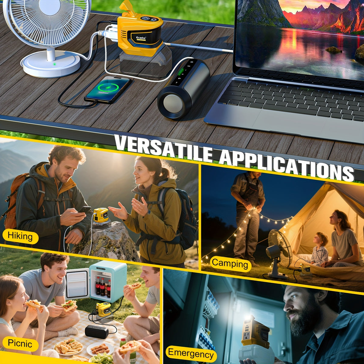 20V Battery Power Inverter by Ecarke for Compatible DeWalt Batteries, 200W and 550W Option Labels with Listed AC and USB Outputs, Battery Not Included