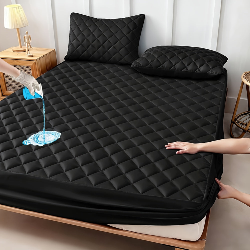 Fitted Mattress Protector with Listed 9–15 Inch Pocket Range, Single Solid-Color Bed Cover in Twin, Full, Queen and King Sizes with Nine Color Labels