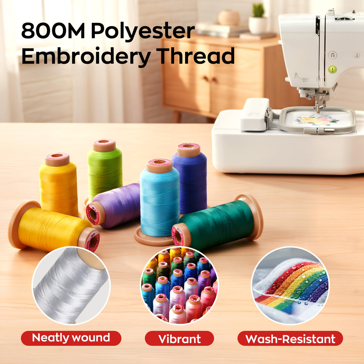 Polyester Embroidery Thread Set by RICHWORD with Listed 40WT 108D/2 Weight and 800M per Spool, 20, 40, 60 or 80-Piece Options for Compatible Sewing Projects