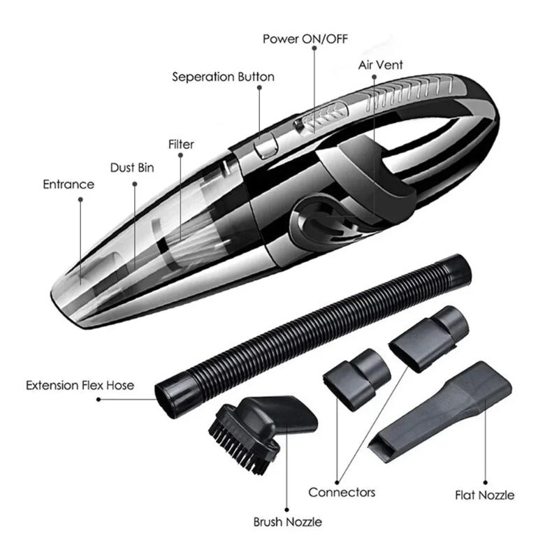 Rechargeable Car Vacuum Cleaner in Black with Listed Lithium-Ion Battery, Portable Cordless Handheld Design for Vehicle Interiors, Home Cleanup and Pet Hair Tasks