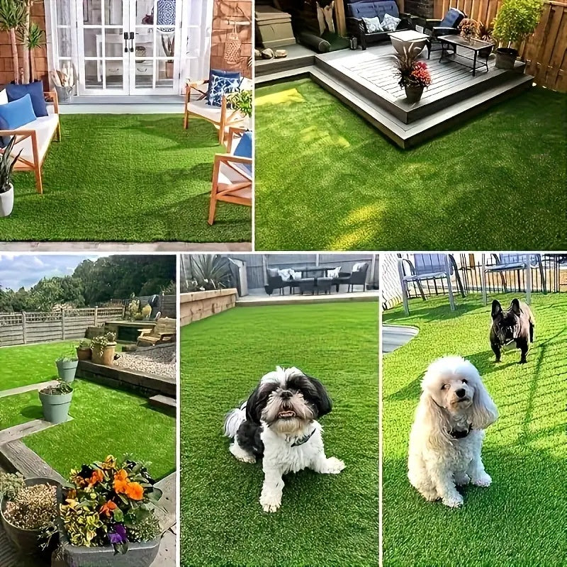 Artificial Grass Rug in Green, 5ft x 8ft or 4ft x 10ft Turf Mat Options for Decorative Garden Areas, Backyard Landscaping and Outdoor Party Displays