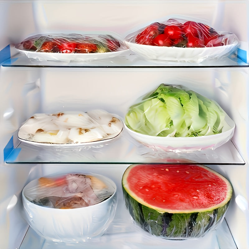 100-Piece Plastic Food Covers for Compatible Bowls, Plates, Fruits and Vegetables, Kitchen Covering Supplies for Everyday Meal Preparation, Picnics and Barbecues
