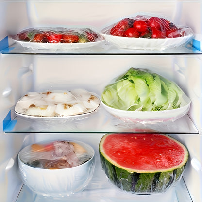 100-Piece Plastic Food Covers for Compatible Bowls, Plates, Fruits and Vegetables, Kitchen Covering Supplies for Everyday Meal Preparation, Picnics and Barbecues