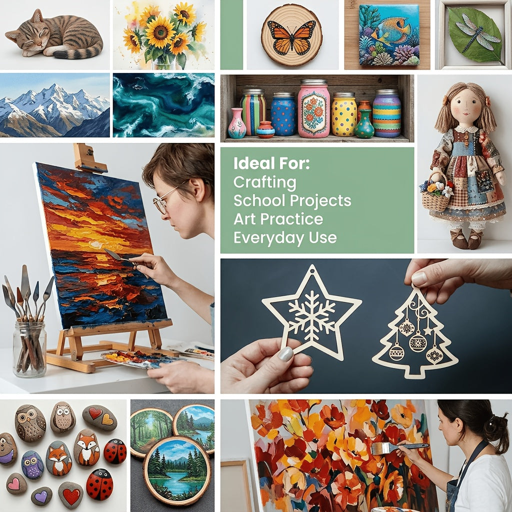 Acrylic Painting Kit with Brushes, 24 Paint Colors and 12 Art Brushes for Canvas, Ceramic and Fabric Projects, Creative Supplies for Beginners and Artists