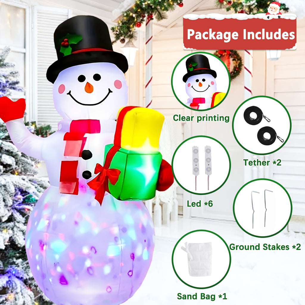Rotating LED Inflatable Snowman, 5ft Christmas Blow-Up Decoration with Colorful 360-Degree Lighting for Indoor Displays, Outdoor Yards and Gardens